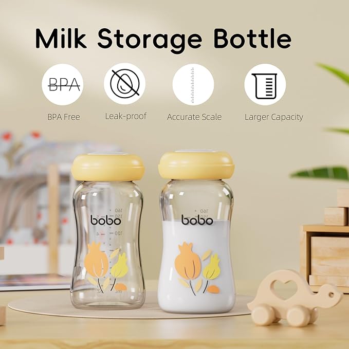 YOHKOH Breast Milk Storage Bottles - Wide Neck Glass Breastmilk Storage Bottles with Lids, BPA-Free (Yellow, 5.4oz (Pack of 4))