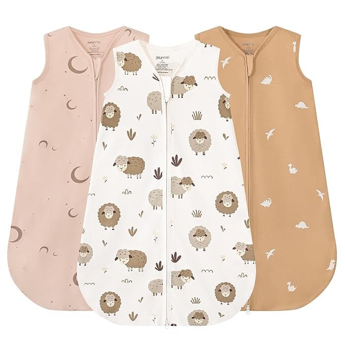 JELLYMONI Baby Sleep Sack 6-12 Months, 100% Cotton 3 Pack 0.5 TOG Baby Wearable Blanket Infant Sleep Sack with 2-Way Zipper Newborn Sleep Sacks