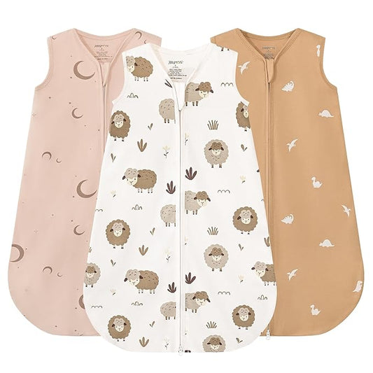 JELLYMONI Baby Sleep Sack 6-12 Months, 100% Cotton 3 Pack 0.5 TOG Baby Wearable Blanket Infant Sleep Sack with 2-Way Zipper Newborn Sleep Sacks