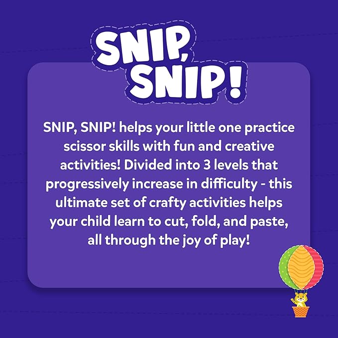 Skillmatics Scissor Skills Activity Book - Snip Snip, 25 Fun Cutting & Creative Activities for Preschoolers, 2 Child-Safe Scissors, Fine Motor Skills Craft Kit, Gifts for Kids Ages 3, 4, 5, 6, 7