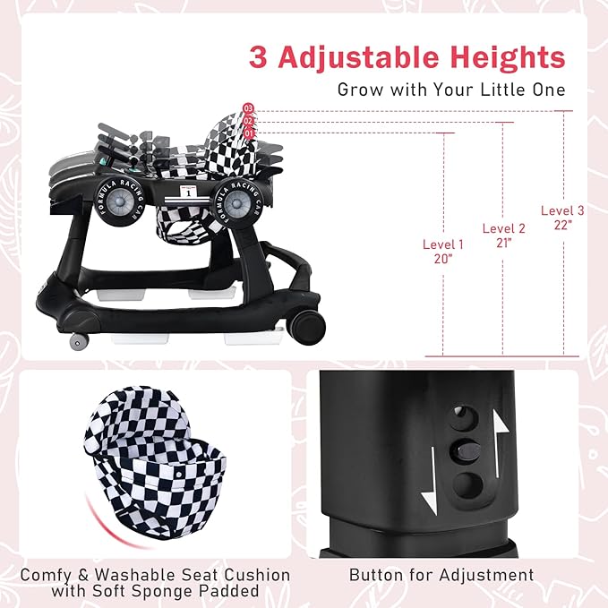 BABY JOY 4-in-1 Baby Walker, Foldable Activity Walker with Adjustable Height & Speed, Music, Lights, Anti-Rollover, Toddler Push Walker, Baby Walker with Wheels for Boys Girls 6-18 Months (Black)