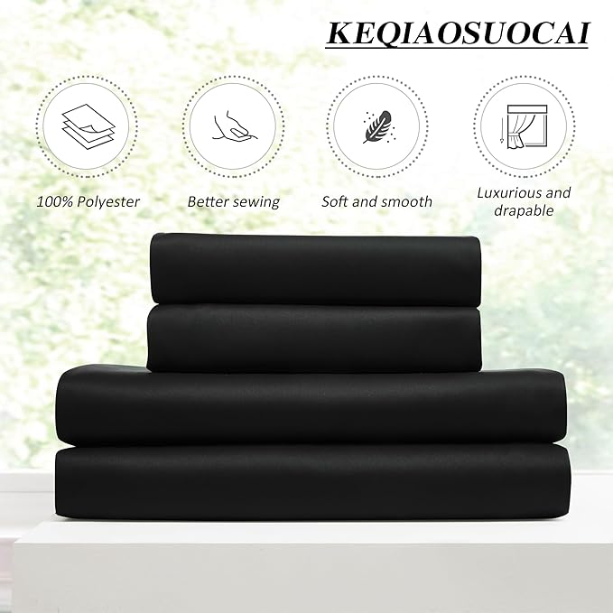 KEQIAOSUOCAI Black Curtains Blackout 100 Inches Long, Luxury Faux Silk Polyester Pinch Pleated Thermal Insulated Black Out Curtains with Hooks for Bedroom Living Room Home Office 40 x 100
