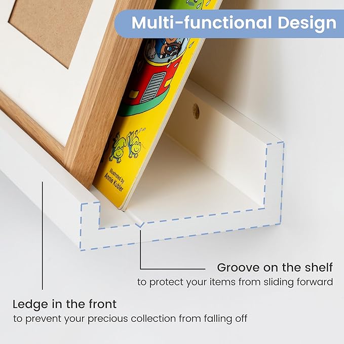 Picture Ledge Shelf for Wall, 36 inch Solid Pine Wood Nursery Book Shelves 2 Packs, Floating Ledge Shelves for Kids' Room Bedroom Bathroom Living Room Photo Frames Office Nursey Wall Decor, White