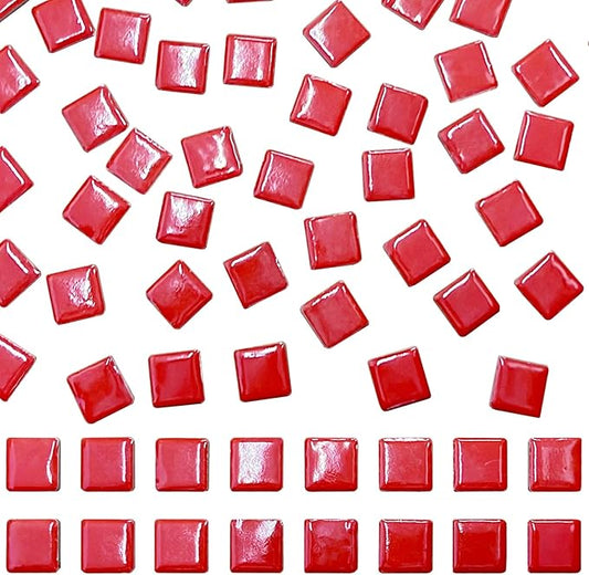 100 Pieces Ceramic Mosaic Tiles 3/5" Square Shapes Mosaic Ceramic Pieces Stained Ceramic Tiles Supplies for Crafts Beginner Mosaic Project Stepping Stones Mosaic Birdhouse Decor - Red
