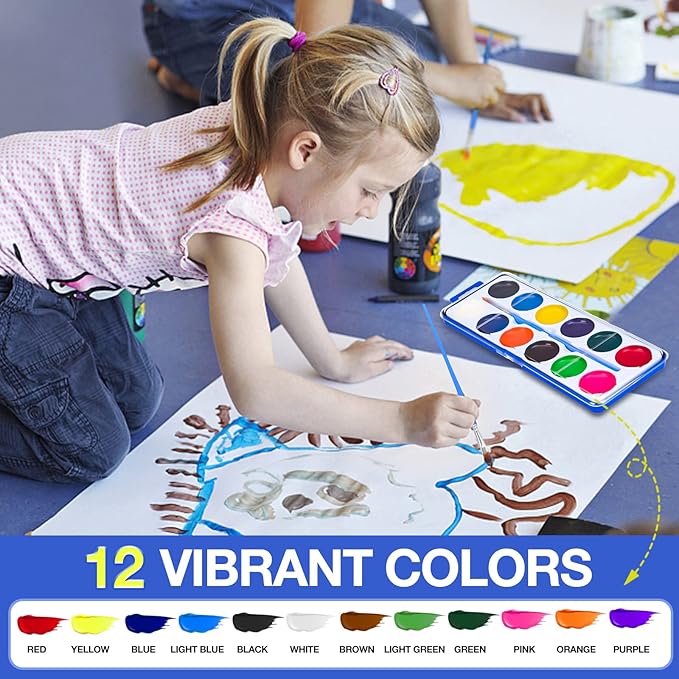 42 Pack Watercolor Paint Set for Kids, 12 Colors Watercolors Paints with Paint Brush, Kids Watercolor Paint Set for Party Favor, Classroom.