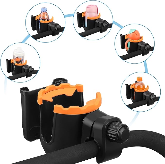 Accmor Stroller Cup Holder with Phone Holder, Universal Cup Holder, Bike Cup Holder, 360° Rotatable Large Caliber Drinks Holder for Stroller, Bike, Wheelchair, Walker