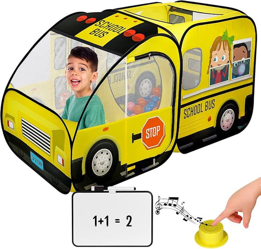 Kiddzery School Bus Pop Up Kids Play Tent - Tents with Sound Play Button for Toddler & Up - Girls and Boys Magic Wheels Bus for Indoor & Outdoor - Pretend Toy Playhouse - Playhouses for Toddlers