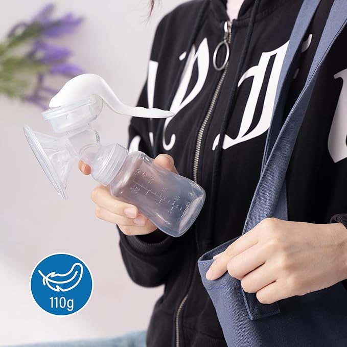 Elfzone Manual Breast Pump - Adjustable Suction Silicone Hand Pump Breastfeeding, Small Portable Manual Breast Milk Catcher Baby Feeding Pumps & Accessories, White, Mother’s Day Gifts