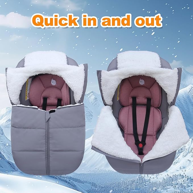 Fairy Baby Winter Car Seat Cover for Babies Carseat– Waterproof, Warm Car Seat Cover Baby – Universal Winter Cover for Back Seat, Infant Car Seat & Baby Carseat (Grey)
