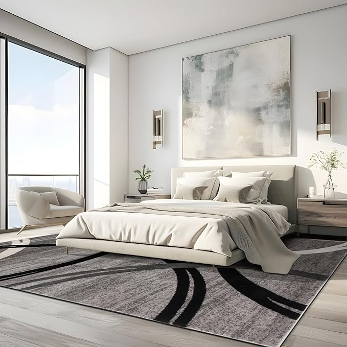 Rugshop Modern Wavy Circles Design Area Rug 10' x 14' Gray
