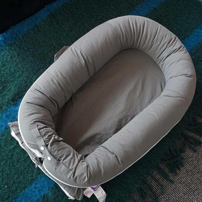 Deluxe Infant Lounger, Baby Nest Cover for Baby Girls & Boys, Newborn Essentials for Baby 0-12 Months, 100% Cotton(Gray)