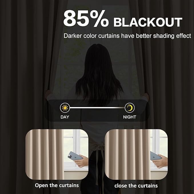 KEQIAOSUOCAI Pinch Pleated Window Curtain Panels 92 Inches Long Light Blocking Solid Custom Made Pleated Curtains Hooks Track Privacy Memory Shape Drape for Living Room,Khaki,40x92, Set of 2