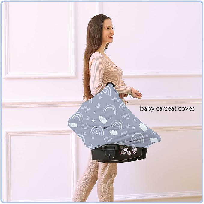 Car Seat Covers for Babies - Multi- use Nursing Carseat Canopy, Breastfeeding Covers, Baby Shower Gifts for Boys and Girls (Grey Rainbow)