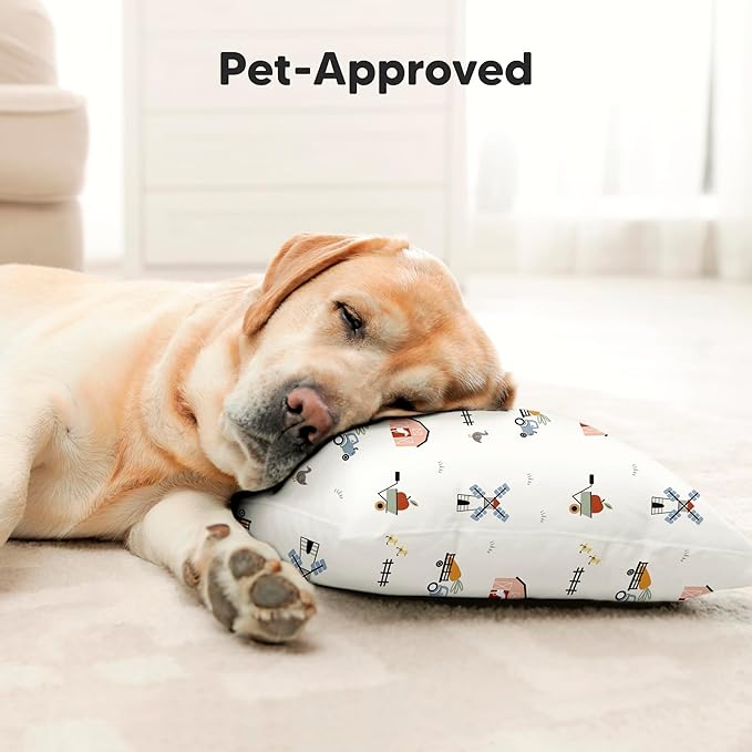 KeaBabies Toddler Pillow with Pillowcase, Jumbo 14X20 - Soft Organic Cotton Toddler Pillows for Sleeping - Machine Washable - Perfect for Travel, Toddler Bed Set (Construction)