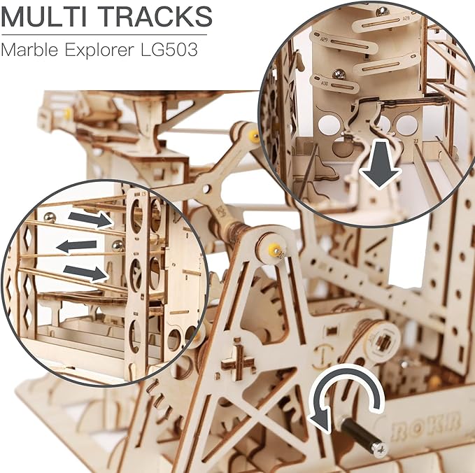 ROKR 3D Wooden Puzzles Marble Run Set - Mechanical Model Kit for Adults DIY Roller Coaster Toys Gifts for Boys/Girls (Marble Channel)