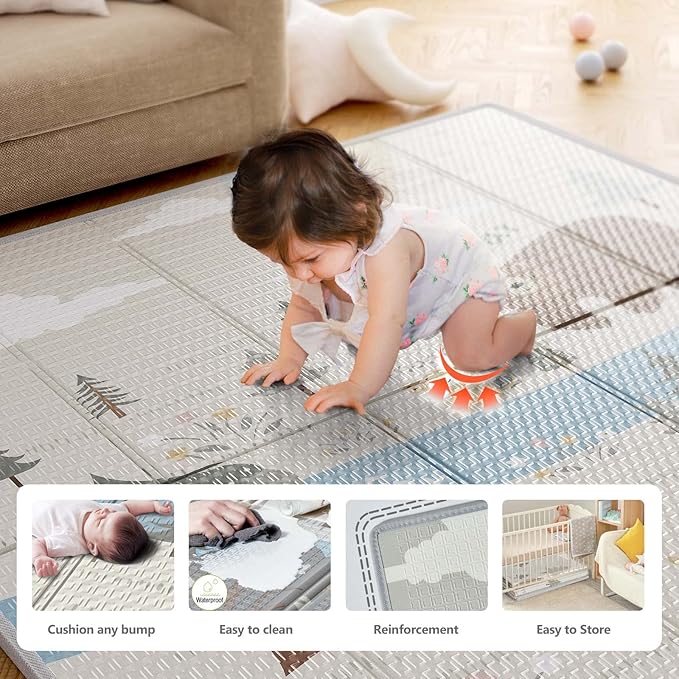 Fodoss Baby Playpen with Mat, Small Baby Play Pen(47x47inch), Playpen for Babies and Toddler (47×47inch Beige with mat)