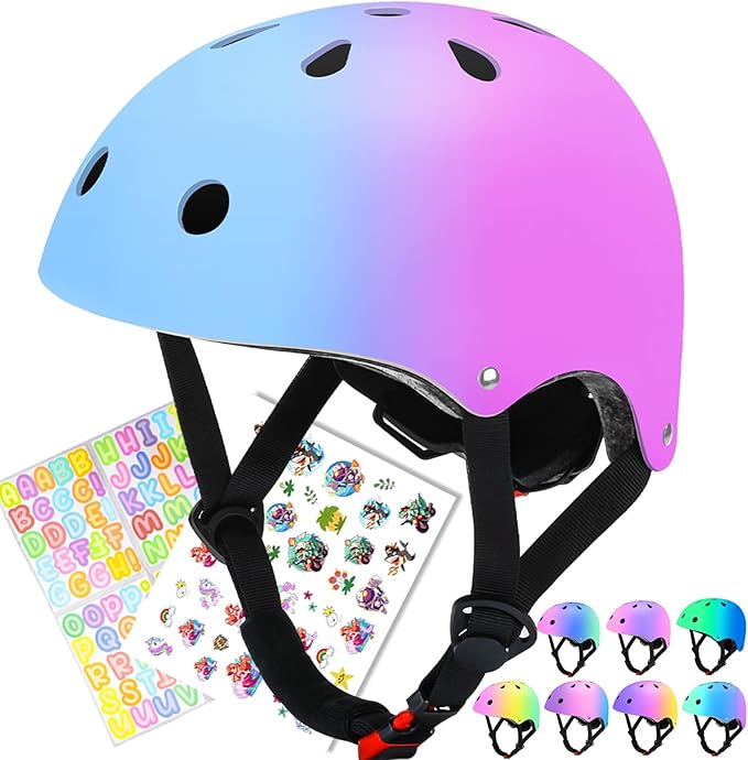 Color Gradient Adjustable Kids Bike Helmet Toddler Skateboard Helmets Boys Girls Child Ventilation Helmet for Multi-Sports Skating Cycling Scooter Balance
