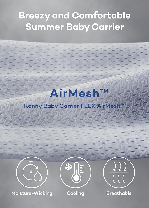 Konny Baby Carrier Flex AirMesh with Head Support- Adjustable, Easy to Wear Baby Wrap Sling, Perfect for Newborn Babies Essentials up to 44 lbs (XS-XL) -Charcoal