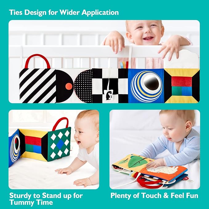 hahaland Baby Toys 0-6 Months - High Contrast Newborn Toys - Baby Tummy Time Books 0-6 Months with Crinkle, Squeaky Sounds, Touch Feel, Visual Stimulation