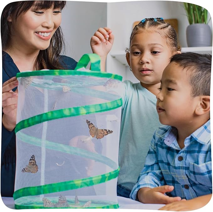 Insect Lore Butterfly Garden with 10 Live Baby Caterpillars - Habitat, Feeder, Chrys-A-Lid Holders, STEM Activity Journal - Raise and Release Painted Lady Butterflies