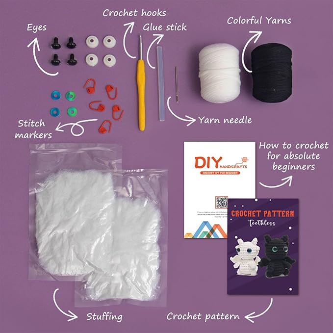 Utook Crochet Kit for Beginners, Crochet Vegetable Kit,Beginner Crochet Kit for Adults and Children, with Instructional Videos and Paper Tutorials, Handmade Crafts, Holiday Gifts (Dragon)