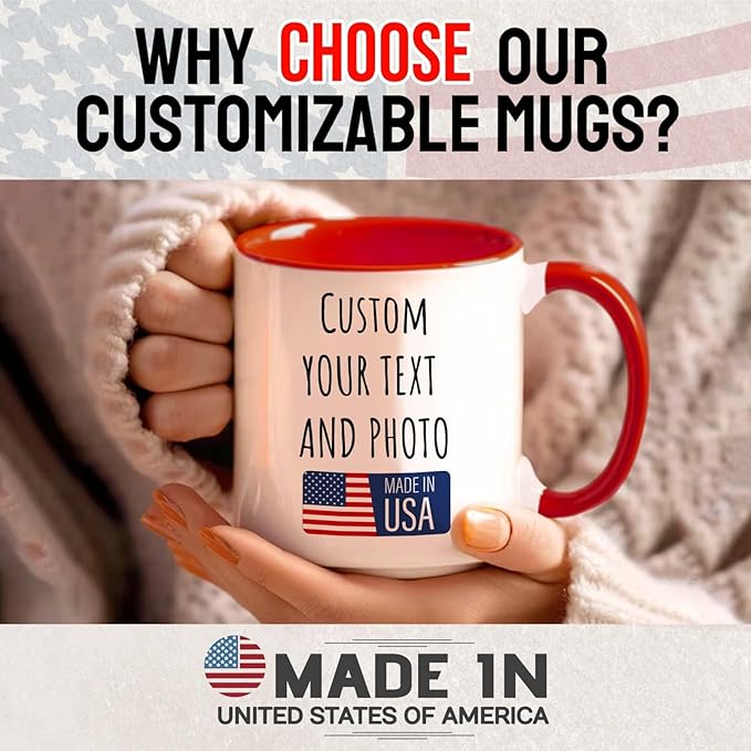 Ship Next Day Custom Mug Design Your Own Photo Text Personalized Picture Gifts for Women Men Customized Gifts Idea Personalized Coffee Mugs 11oz Red Handle