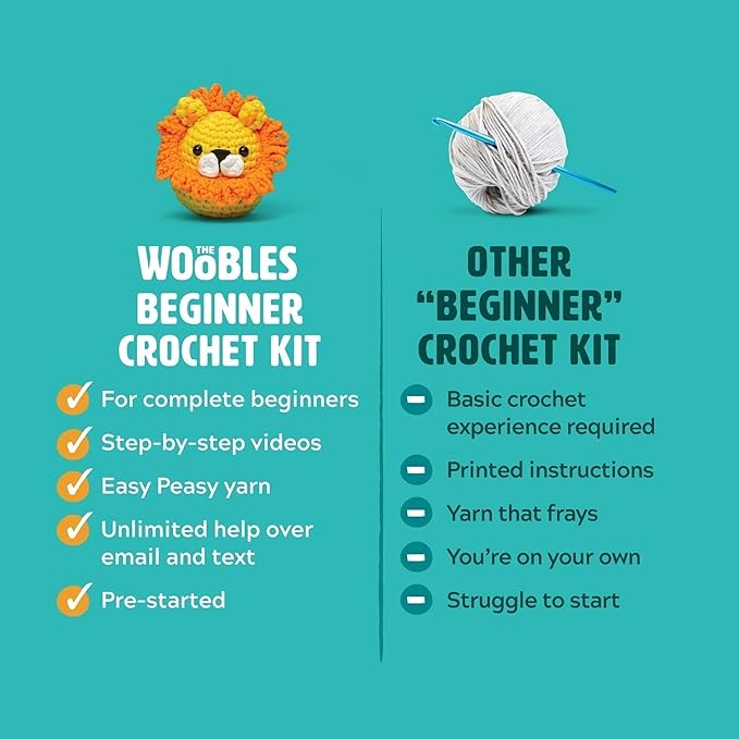 The Woobles Minecraft Crochet Kit – Beginner Crochet Kit for Adults & Kids, Easy Knitting Kit with Woobles Yarn, DIY Crafts, Crochet Animals, Minecraft Toys, Gift for Gamers & Crafters (Zombie)