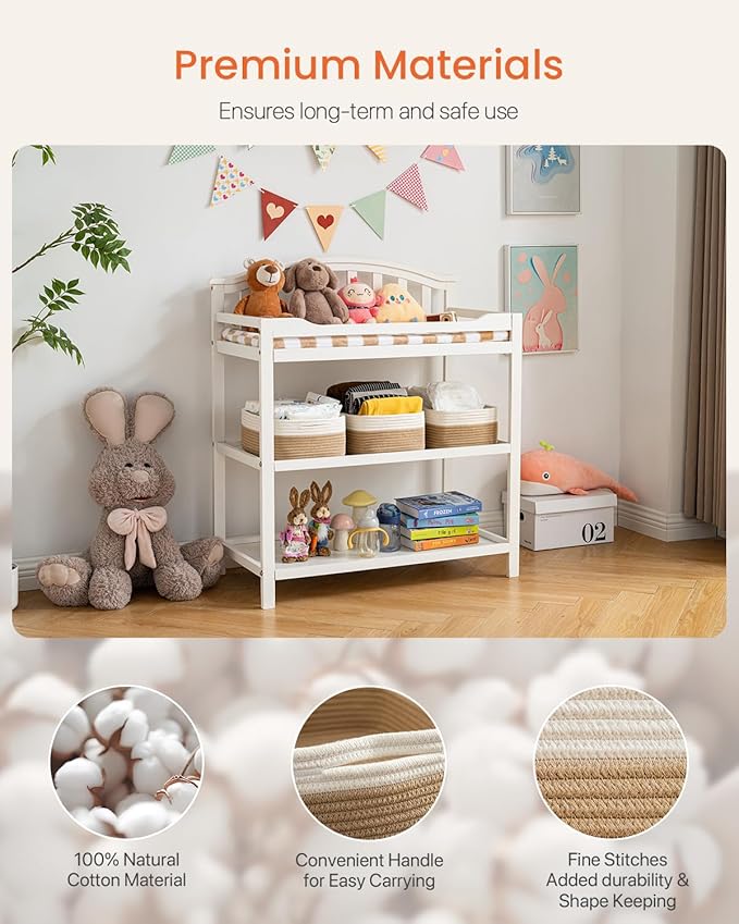 KALLAX Small Woven Basket, 13.5 x 9.5 x 5 Inches, Storage Basket for Organizing, Cute Small Rope Shelf Closet Cube Storage Bins Baskets for Shelves, Dog Toy Gift Baskets Empty, 3 Pack White & Brown