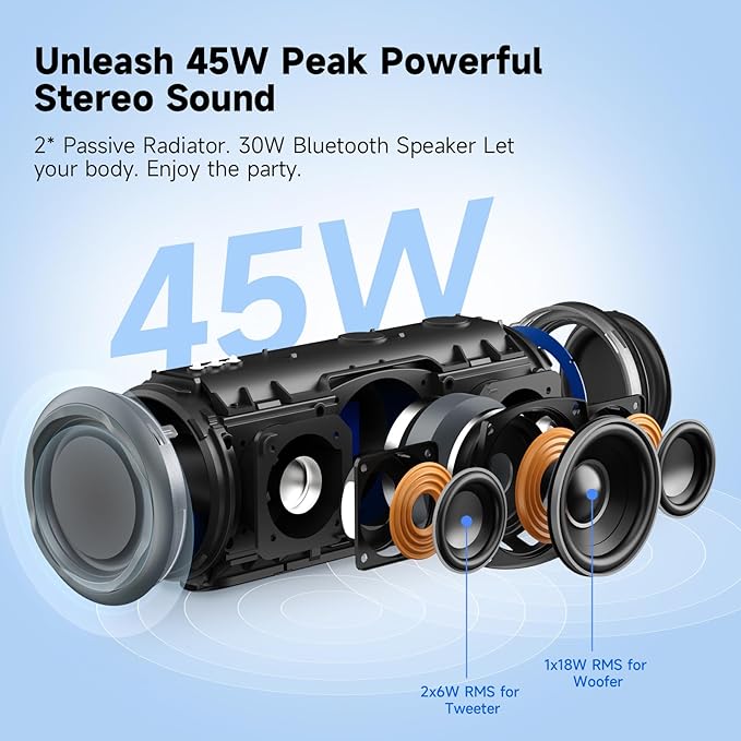 Portable Bluetooth Speaker, 30W 360° Surround Sound IPX7 Waterproof Wireless Golf Speakers,Outdoor Loud TWS Speaker,for Beach,Party,Camping Gift,8H Playtime