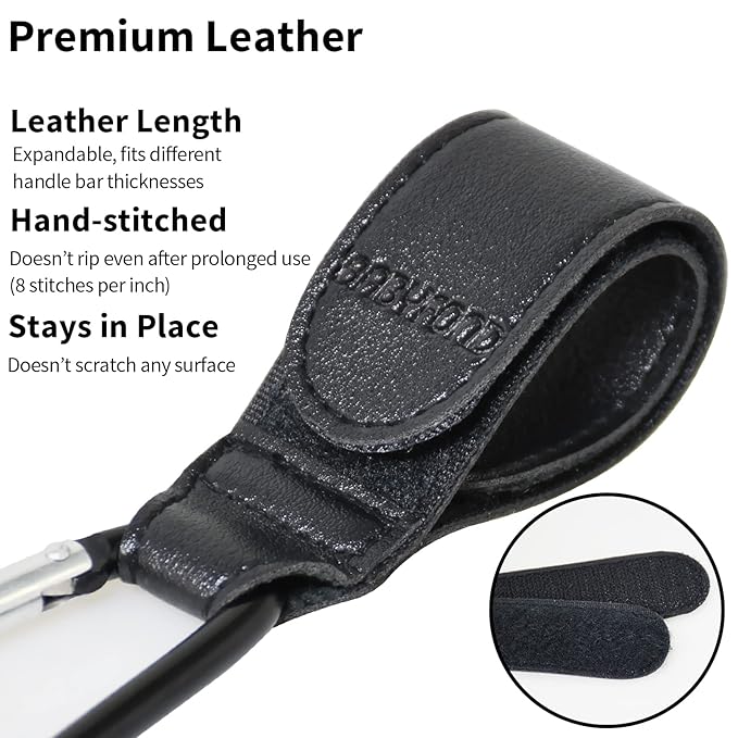 Stroller Hooks for Hanging, 2 PCS Durable Leather Style Stroller Clip Straps, Baby Stroller Hooks for Diaper Bags Grocery Shopping Bags, Mommy Hook for Stroller (Black)