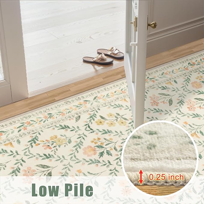 10x12 Area Rugs for Living Room: Floral Washable Rug Vintage Large Soft Boho Non-Slip Carpet Stain Resistant Low Pile Carpets for Bedroom Dining Room Farmhouse Nursery Hallway Home Office Beige/Multi