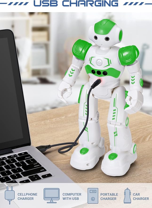 KingsDragon RC Robot Toys for Kids, Gesture & Sensing Remote Control Robot for Age 4 5 6 7 8 Year Old Boys Girls Birthday Present (Green)