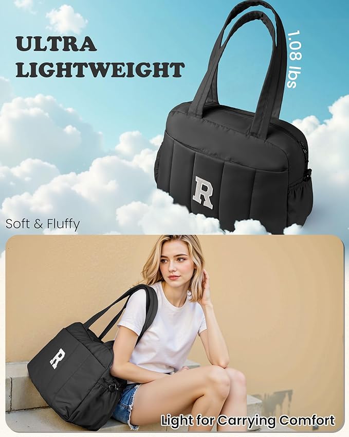 Women Duffle Bag with Initial, Gifts for Teenagers-Personal Item Travel Bags，Gym Bag with Wet Pocket，Lightweight Travel Bags Personalized Tote with Makeup Pouch