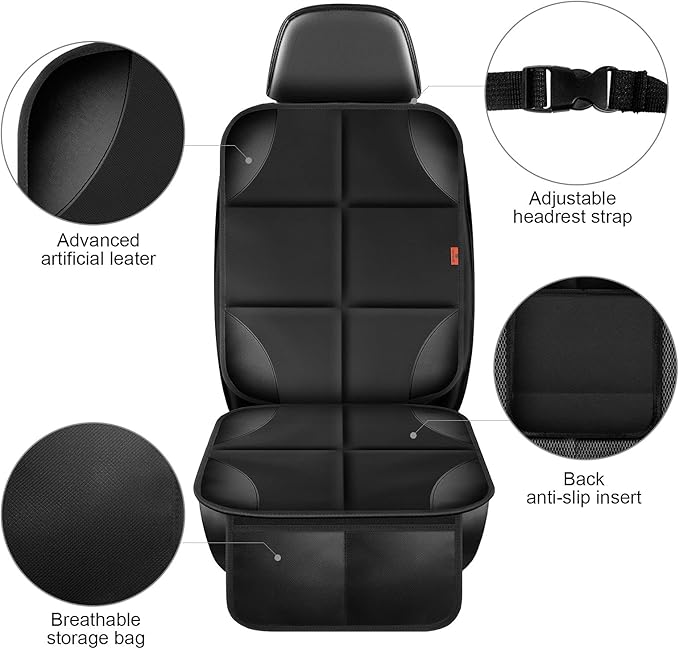 Car Seat Protector 1 Pack Car Seat Cushion Mat Thickest Padding,Waterproof 600D Fabric Car Seat Covers for Non-Slip Backing Mesh Pockets for Baby and Pet (Gray, 2 Pack)