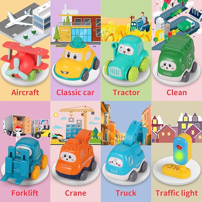 ALASOU 8 PCS Baby Cranes Car Toys with Playmat/Storage Bag|1st Birthday Gifts for Toddler Toys Age 1-2|Baby Toy for 1 2 Year Old Boy|1 2 Year Old Boy Birthday Gift for Infant 12 18 Months
