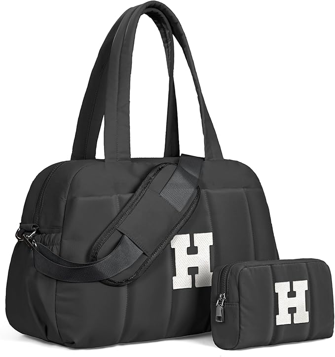 Women Duffle Bag with Initial, Personal Item Travel Bags，Birthday Gifts for Women-Gym Bag with Wet Pocket，Lightweight Travel Bags Personalized Tote with Makeup Pouch