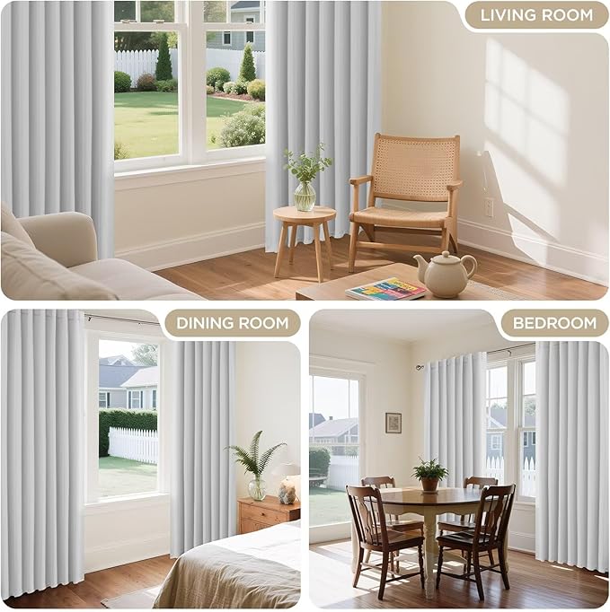 Joydeco 72 Inch 60% Blackout White Curtains 2 Panels,Elegant Soft Sheer Curtains for Bedroom,Thermal Insulated Black Out Drapes for Living Room,Rod Pocket Back Tab Drapes(W37 x L72 Inch,Greyish White)