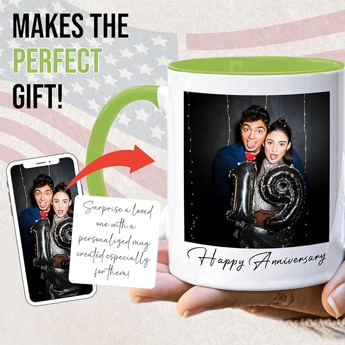 Ship Next Day Custom Mug Design Your Own Photo Text Personalized Picture Gifts for Women Men Customized Gifts Idea Personalized Coffee Mugs 15oz Light Green Handle