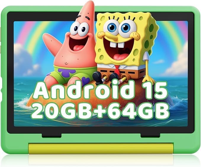 Kids Tablet,Android 15 Tablet with HD Display,10.1 inch,Parental Control & Kids Mode, Octa-Core, GMS Certified,20GB RAM 64GB ROM,1TB Expandable, 5000mAh Battery, Dual Camera, Protective Case,Green