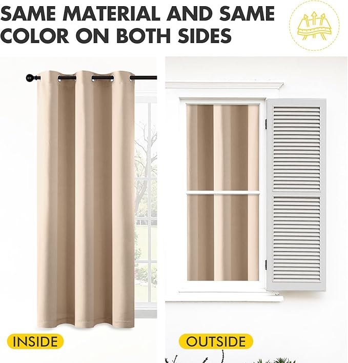 MIULEE Beige Blackout Curtains - Bedroom Window Treatment Curtains Thermal Insulated Room Darkening Drapes for Living Room Kitchen Grommet Top Light Blocking Drapery, 40 x 54 Inches Long, 2 Panels