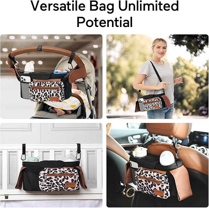 Momcozy Universal Stroller Organizer with Insulated Cup Holder Detachable Phone Bag & Shoulder Strap, Fits for Stroller like Uppababy, Baby Jogger, Britax, BOB, Umbrella and Pet Stroller