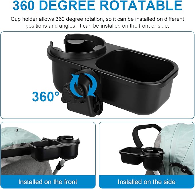 Accmor Stroller Cup Holder with Tray, Universal Cup Holder, Bike Bottle Holder, 360° Rotatable Large Caliber Drinks Holder for Stroller, Bike, Wheelchair, Walker