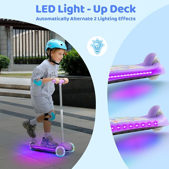 TONBUX Kids Scooter for Ages 3-5, Toddler Scooter with Light-Up Deck and Wheels, Adjustable 4-Level Height 3-Wheel Scooter for Kids, Lean-to-Steer Design