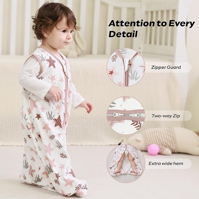 JELLYMONI Baby Sleep Sack 18-24 Months 0.5 Tog Wearable Blanket for Baby, 100% Cotton 3 Pack Infant Toddler Sleeping Sack Lightweight Soft 2-Way Zipper Sleepsack