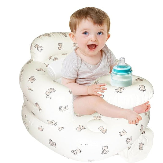 Baby Inflatable Seat for Babies 3-36 Months, Built in Air Pump, Bear Baby Support Seat Summer Toddler Chair for Sitting Up, Baby Shower Chair Floor Seater, Infant Back Support Sofa, Green