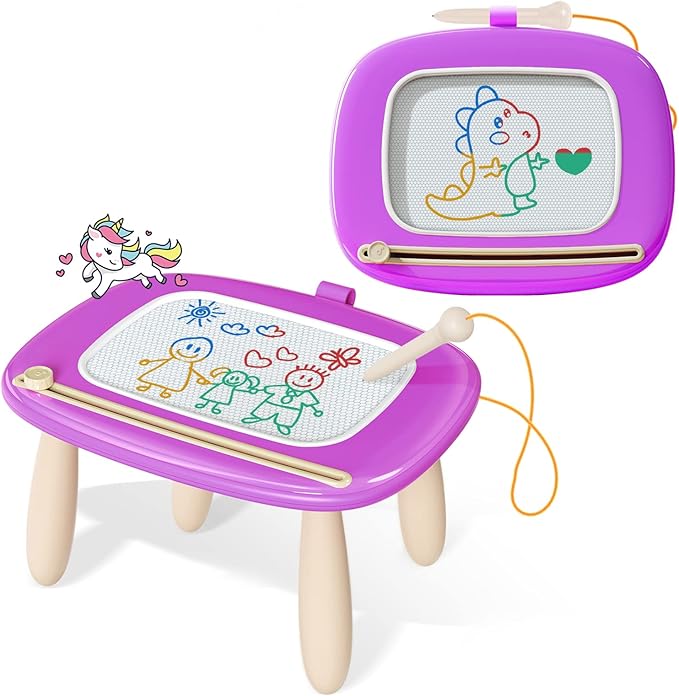 Kikidex Toddler Magnetic Drawing Board, Age 1-3, Purple, Toddler Girl Toys, Doodle Board Pad, Learning & Educational Toys for 1-3 Year Olds, Includes Board, Pen, 4 Table Legs