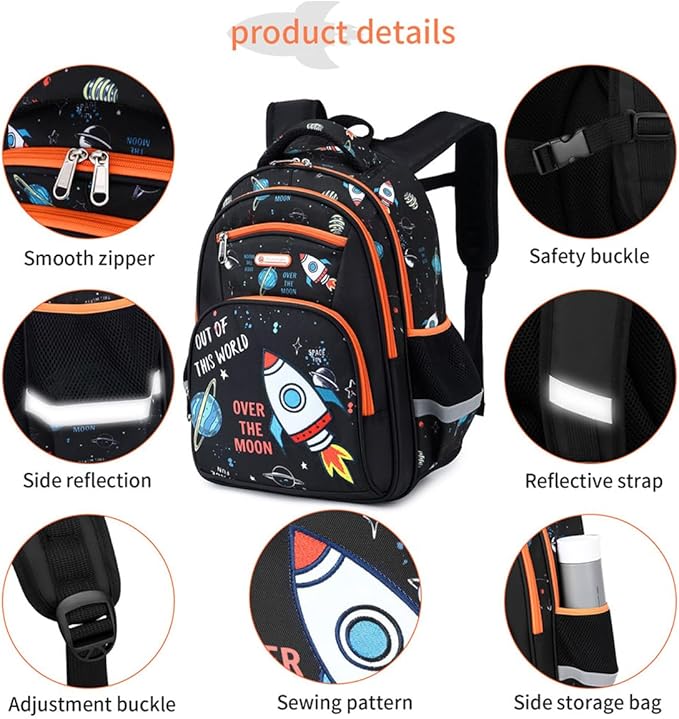Cusangel Backpack for Boys Girls School Bookbags,Kindergarten Elementary Middle School Lightweight Waterproof Multifunctional Large Capacity for Backpack (16 inch Space Fun Prints)
