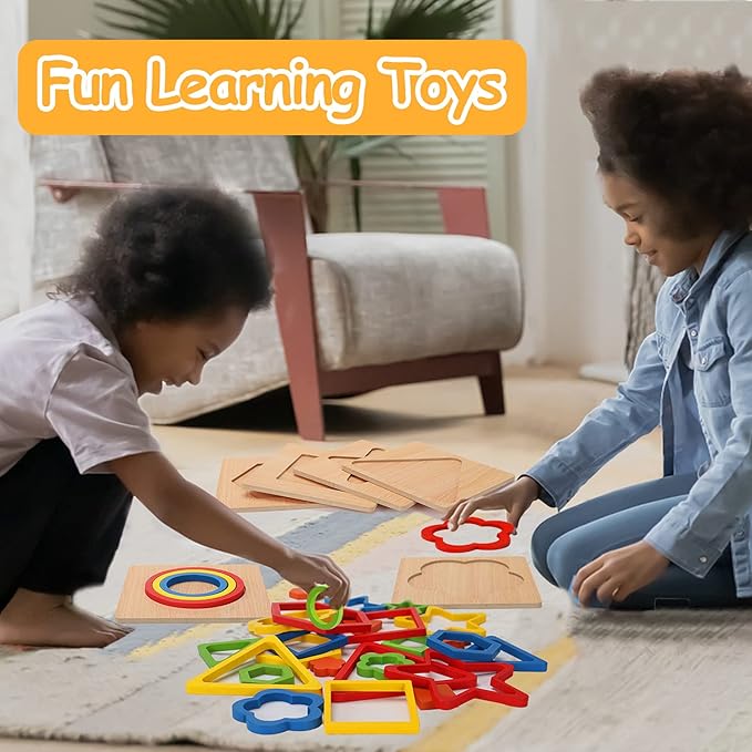 Toddler Puzzles Montessori Toy Wooden Shape Sorting Puzzle Sensory Toy Toddler Activities Preschool Learning Educational Autistic Developmental 1 2 3 Year Old Girl Boy 1-3 Dementia Game Easter Gift
