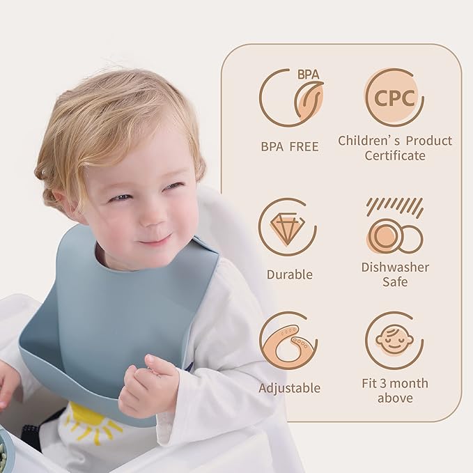 Moonkie Silicone Baby Bibs Set Of 2 | BPA Free Waterproof | Soft Flexible Silicone Bibs for Babies & Toddlers(Pale Mauve/Shifting Sand)