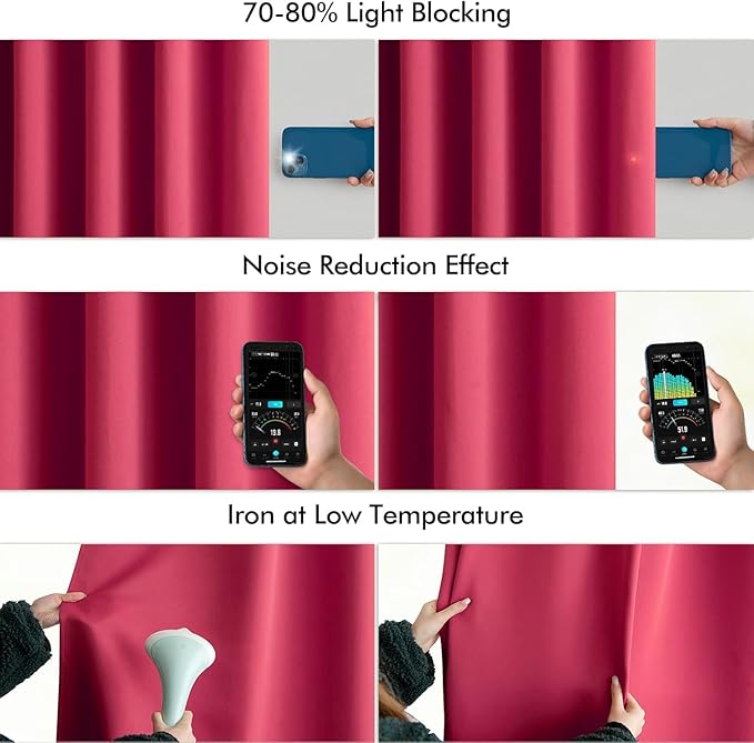 MIULEE Hot Pink Back Tab Blackout Curtains 90 Inches Long 2 Panels Set for Living Room Bedroom Privacy, Rod Pocket/Pinch Pleat Thermal Insulated Room Darkening Pleated Light Blocking Drapes